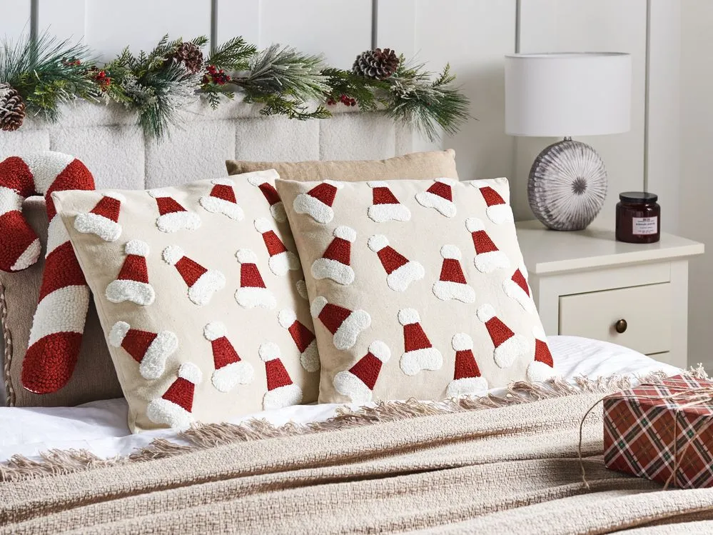 SUGARPLUM Set di 2 cuscini Modello natalizio Beige chiaro 45 x 45 cm Cotone