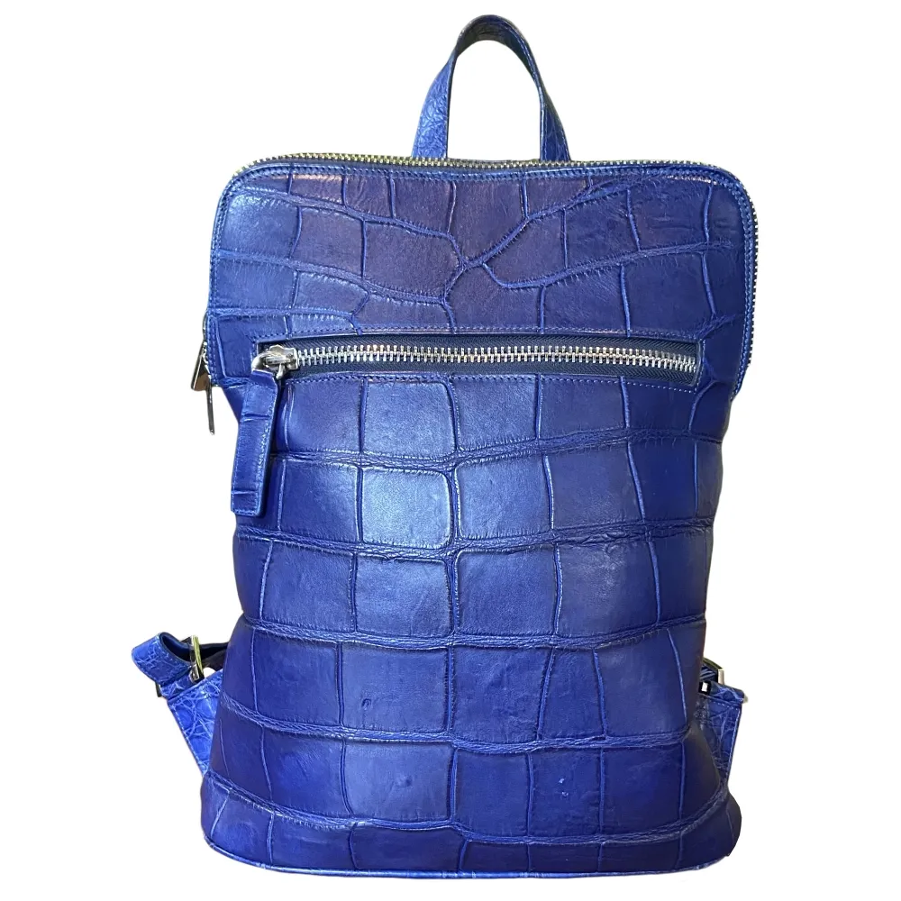 Suèi - Zaino in Pelle di Coccodrillo - Blu - Handmade in Italy - Luxury Exclusive Collection