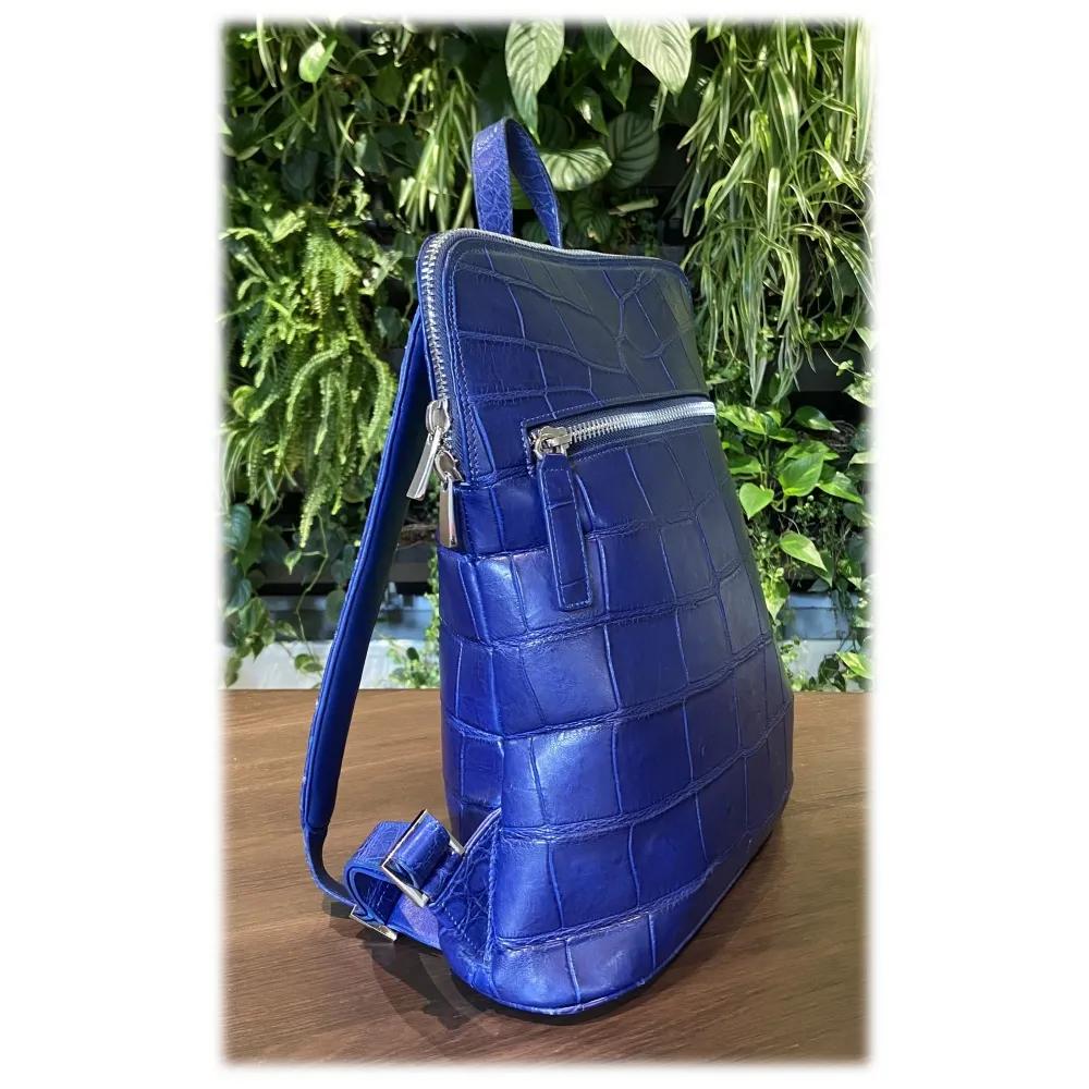 Suèi - Zaino in Pelle di Coccodrillo - Blu - Handmade in Italy - Luxury Exclusive Collection