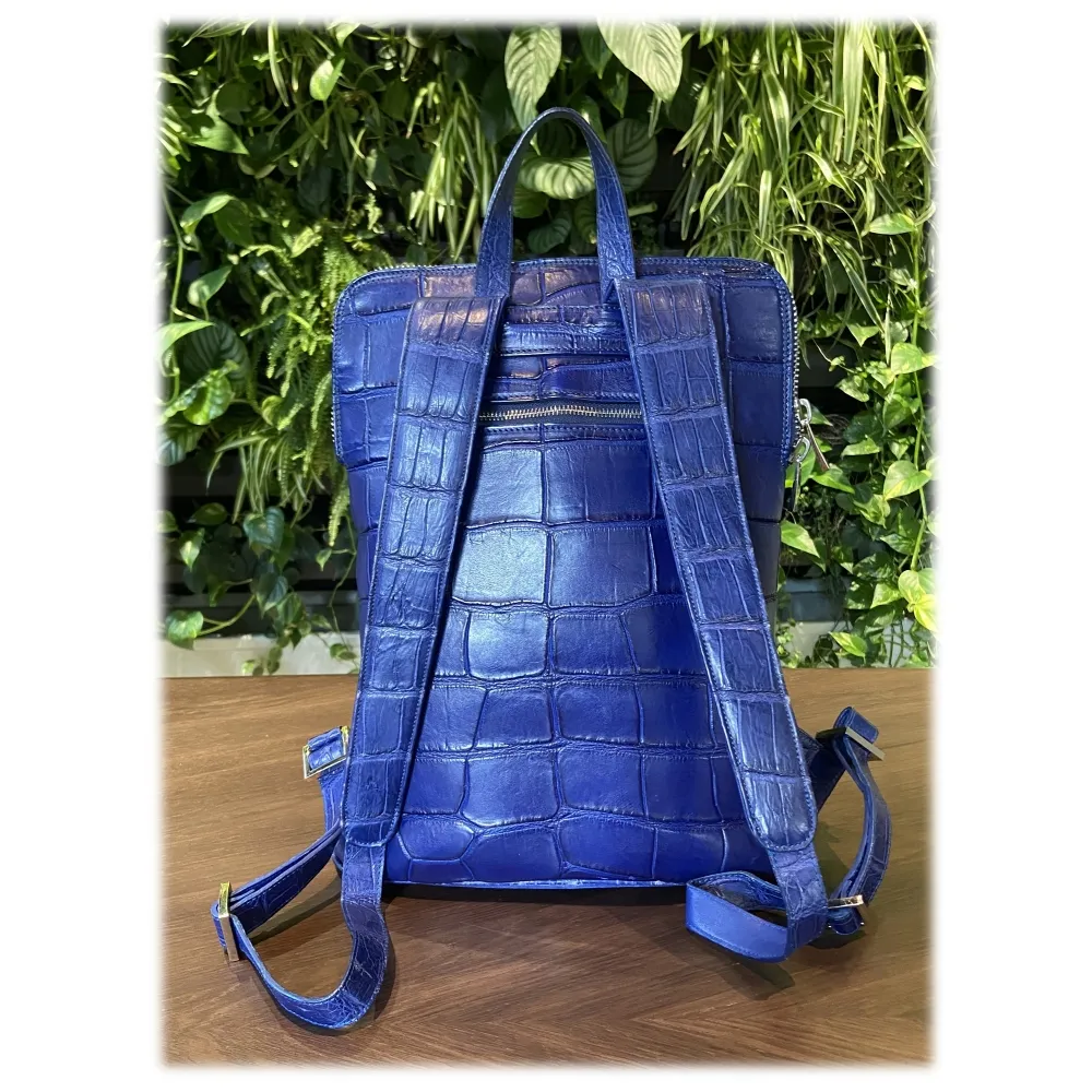 Suèi - Zaino in Pelle di Coccodrillo - Blu - Handmade in Italy - Luxury Exclusive Collection
