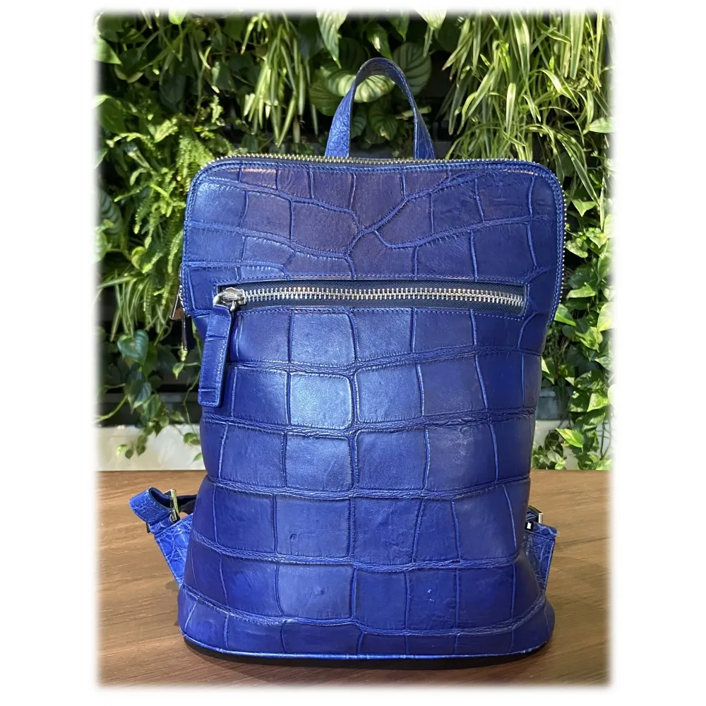 Suèi - Zaino in Pelle di Coccodrillo - Blu - Handmade in Italy - Luxury Exclusive Collection