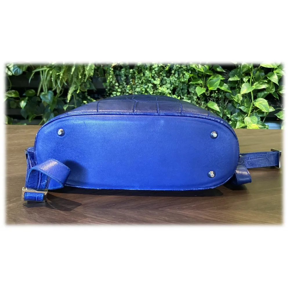 Suèi - Zaino in Pelle di Coccodrillo - Blu - Handmade in Italy - Luxury Exclusive Collection