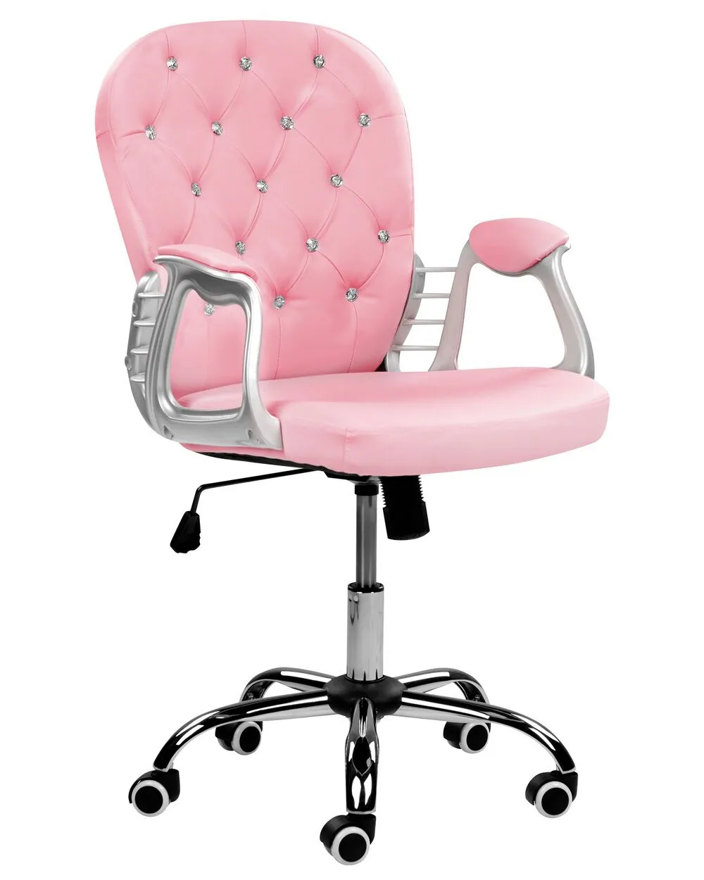 Swivel Faux Leather Office Chair Pink with Crystals PRINCESS