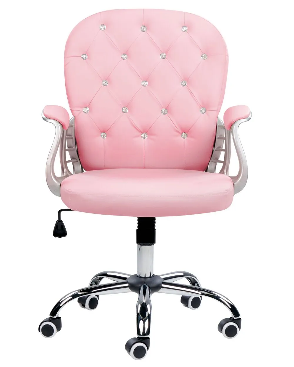 Swivel Faux Leather Office Chair Pink with Crystals PRINCESS