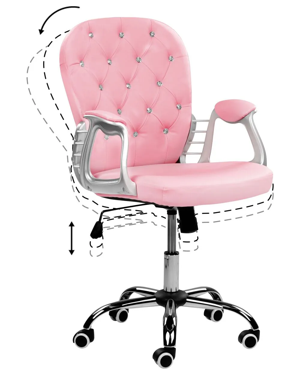 Swivel Faux Leather Office Chair Pink with Crystals PRINCESS