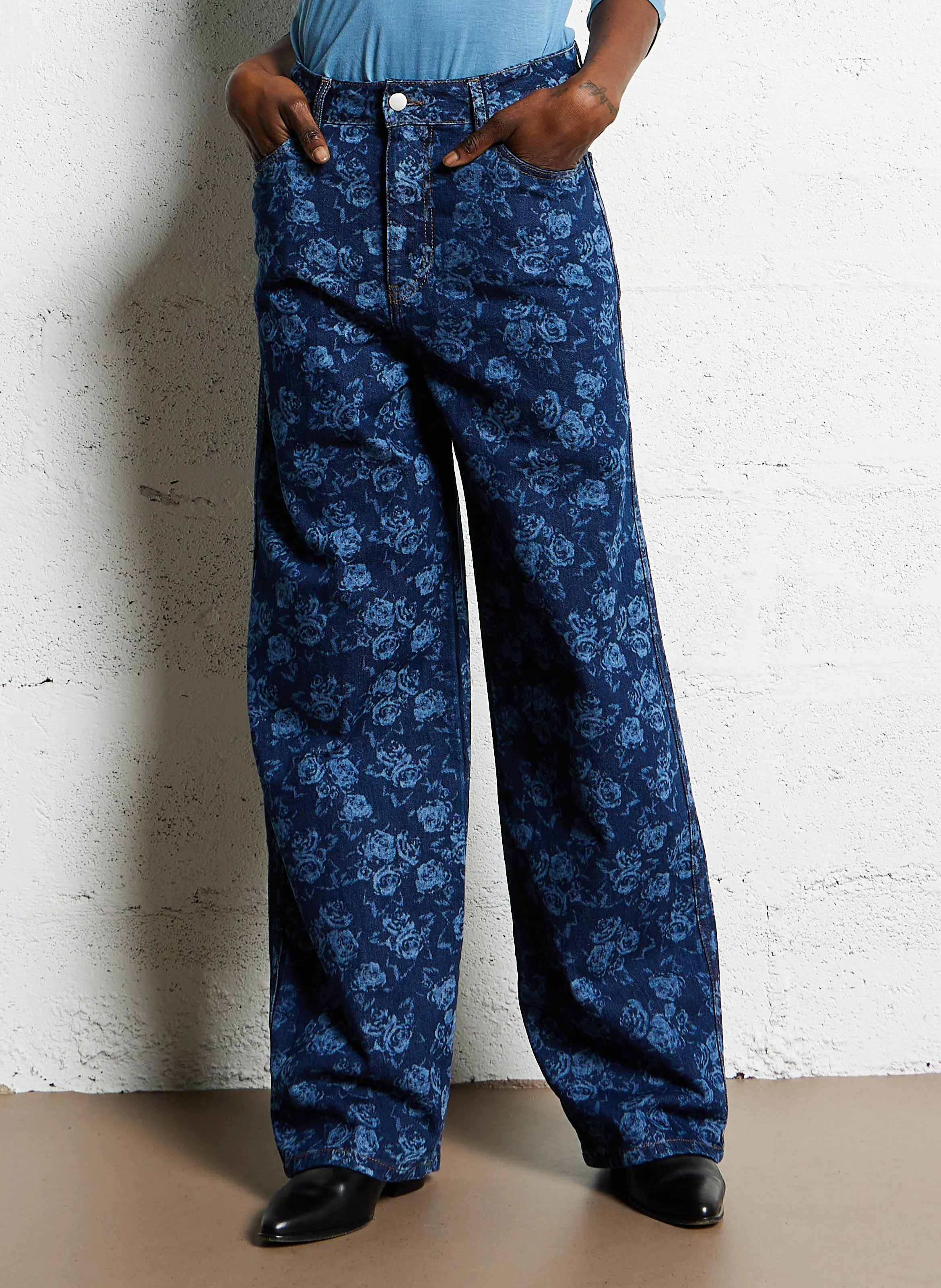  THE TINY BIG SISTER   BERTA ROSES - Pantaloni larghi a fantasia in cotone | Blu