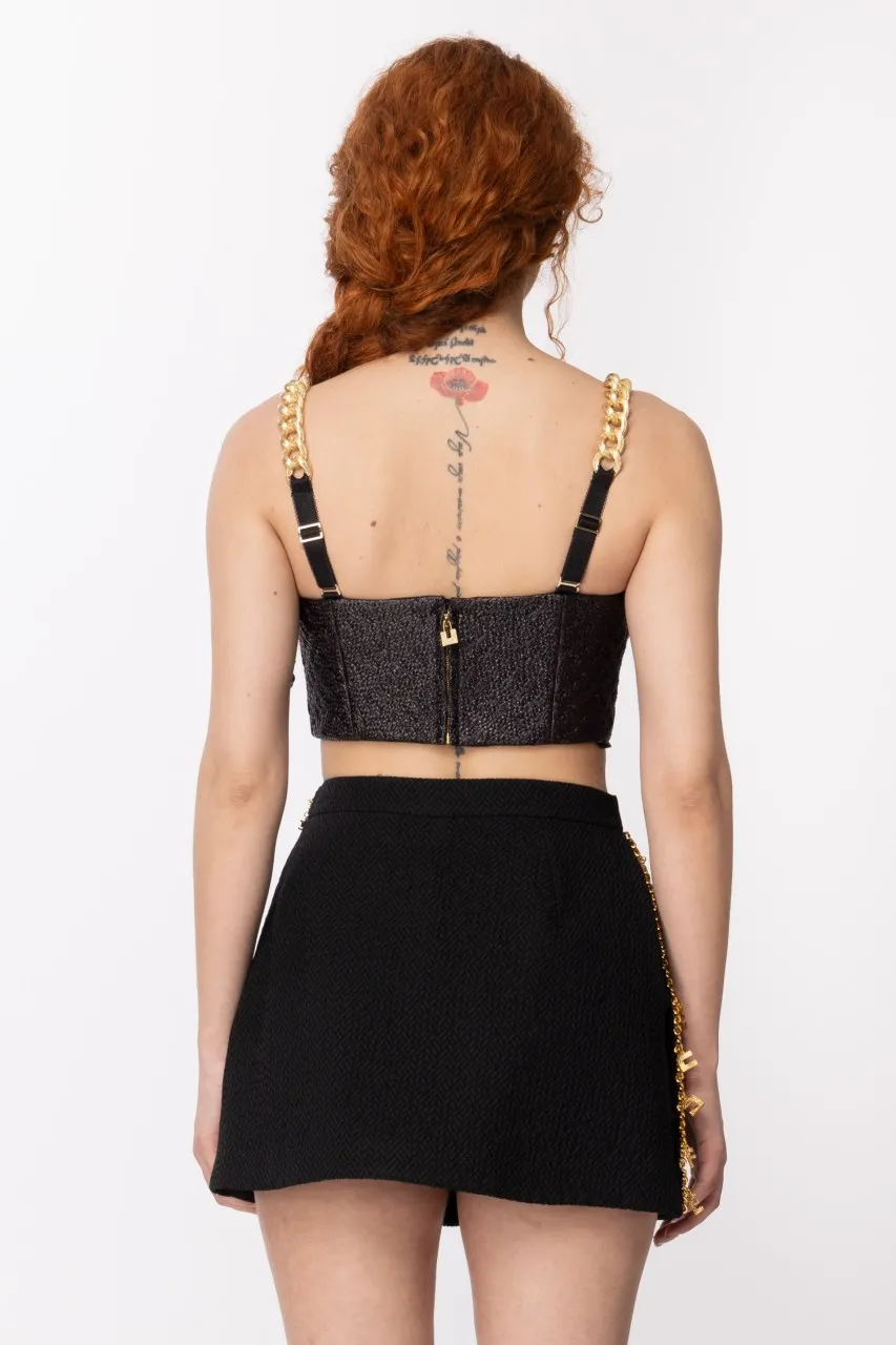 Top in rafia con bretelle in catena Nero