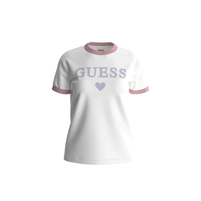 TSHIRT GUESS CUORE B/ROSA