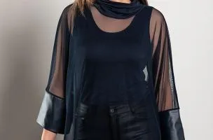 Tunica trasparente con ecopelle, blu
