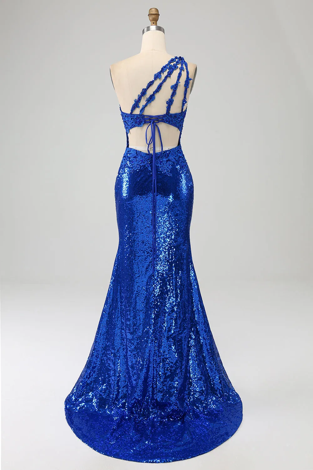 Una spalla Blu Reale Sirena vestito da ballo con fessura