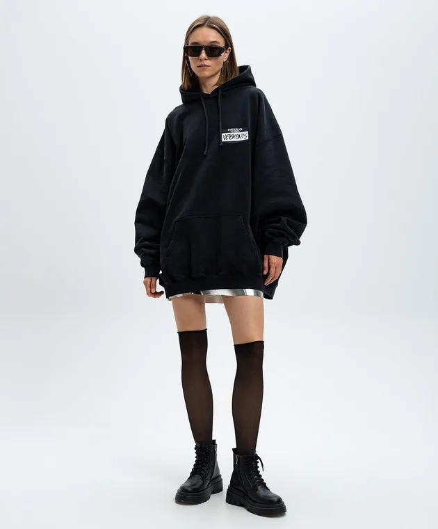 Vetements Felpa nera con cappuccio con logo UA65HD110B