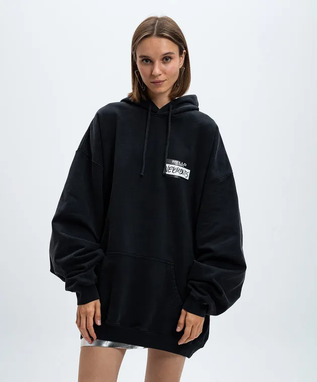 Vetements Felpa nera con cappuccio con logo UA65HD110B