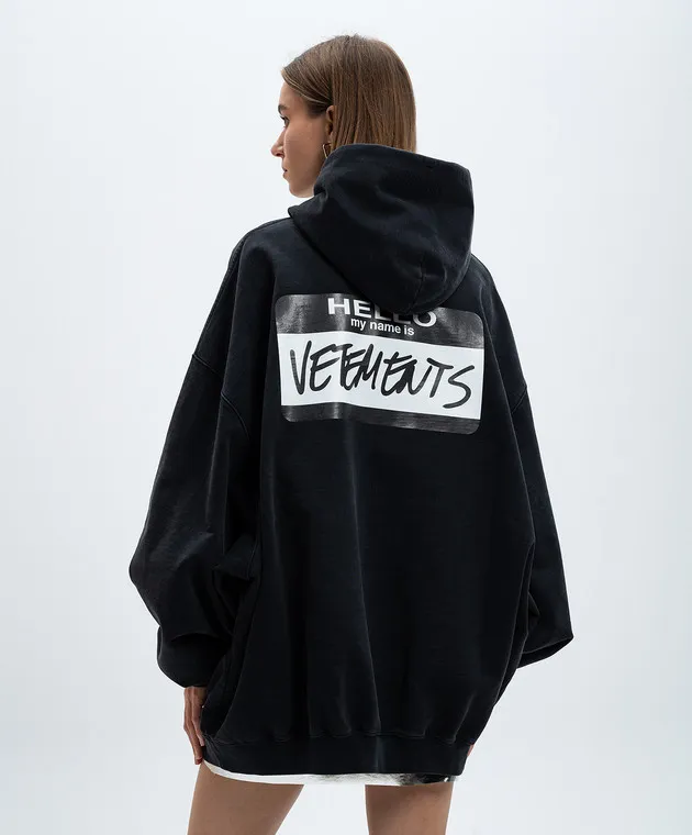 Vetements Felpa nera con cappuccio con logo UA65HD110B