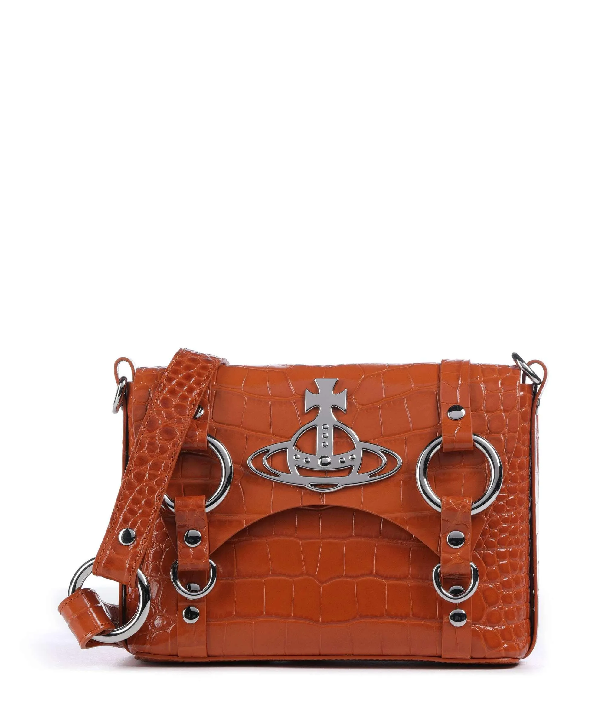  Vivienne Westwood Kim Embossed Croc Borsa a tracolla pelle di vitello goffrata ambra  
