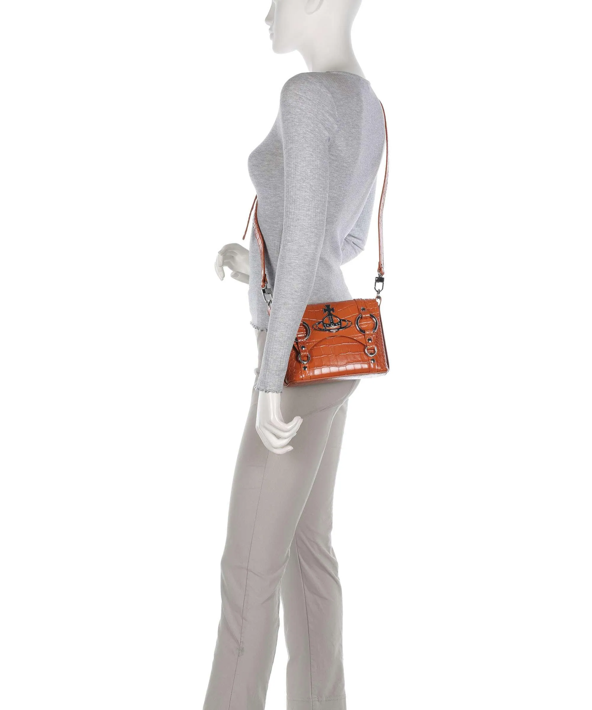 Vivienne Westwood Kim Embossed Croc Borsa a tracolla pelle di vitello goffrata ambra  